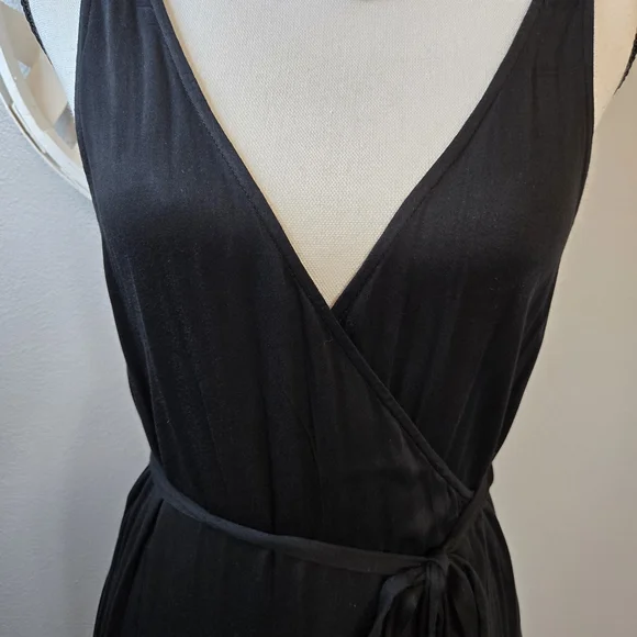 Splendid Women's Black Loretta V-Neck Maxi Wrap Dress with Side Slits Sz Large - Picture 5 of 11